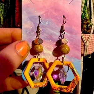 Handmade Clay Earrings with Prism heart.